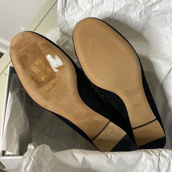 NWT Chloé Black Suede Scalloped Gold Studded Ballet Flat - Picture 6 of 16